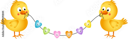 Couple chicks holding a piece of string with hearts