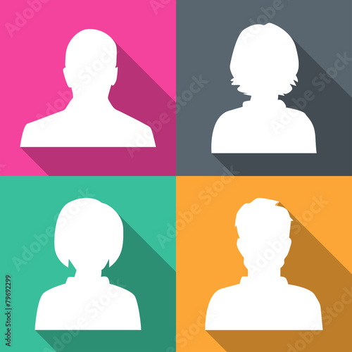 Silhouettes of men and women on different colored backgrounds