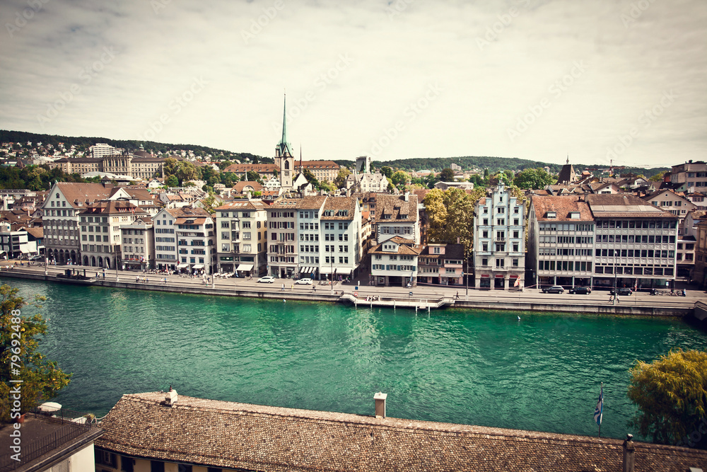 Beautiful view of Zurich and river Limmat, Switzerland