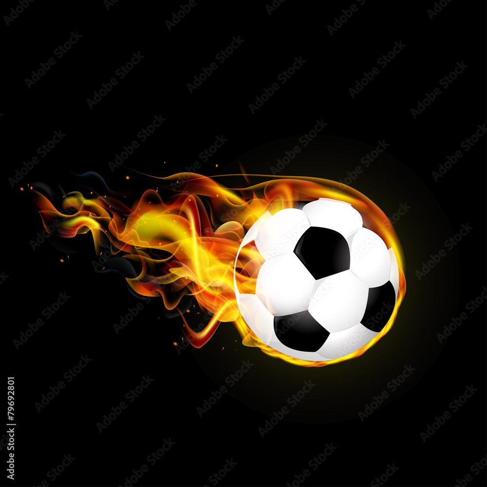 Naklejka premium Flying fiery ball on black background vector illustration