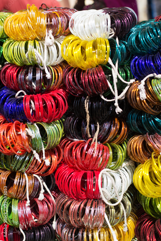 Decorative Indian bracelets at a market