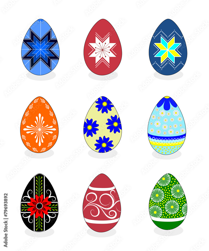 Set of isolated colorful painted Easter eggs on white background Set of isolated colorful painted Easter eggs on white background