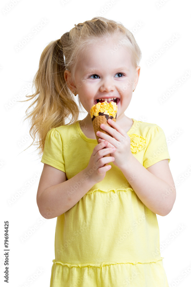 happy kid eating ice cream in studio isolated happy kid eating ice cream in studio isolated
