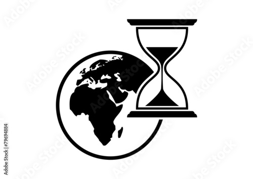 Earth with hourglass on white background