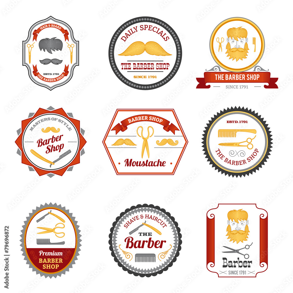 Naklejka premium Barber Shop Emblems Colored