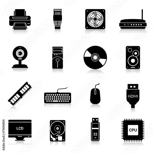 Computer Parts Icons Black