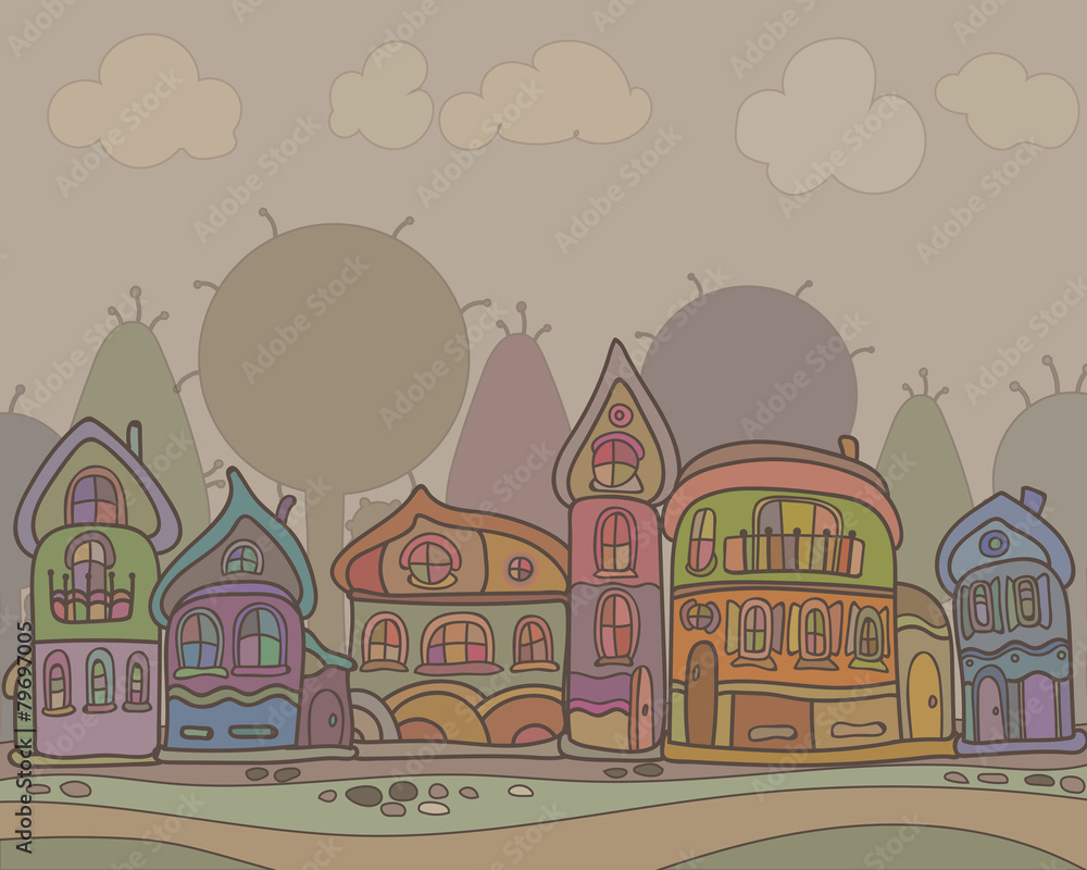 Town houses in a retro style background