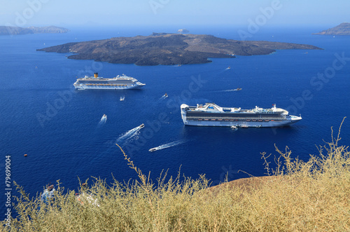 Cruise liners on Fira raid. Santorini, Greece