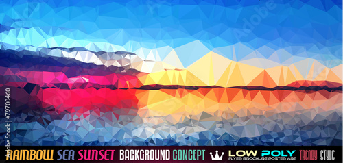 Low Poly tSea Sunset Art background for your polygonal flyer