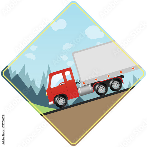 Heavy Truck Caution - Driving Down Steep Hill