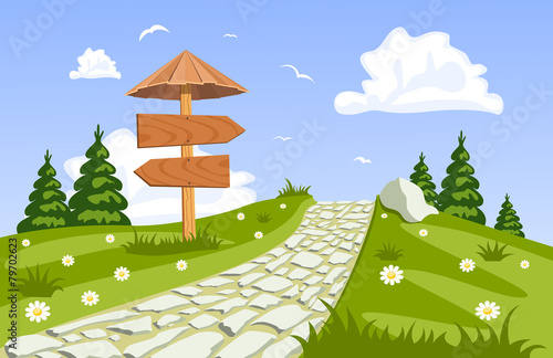 Vector summer landscape with a walkway