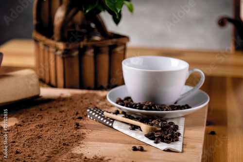 Traditional coffee on wooden table