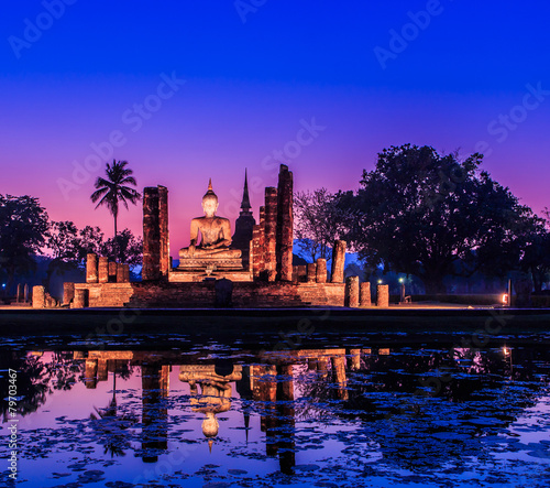 Sukhothai historical park in the sunset; Old town of Thailand