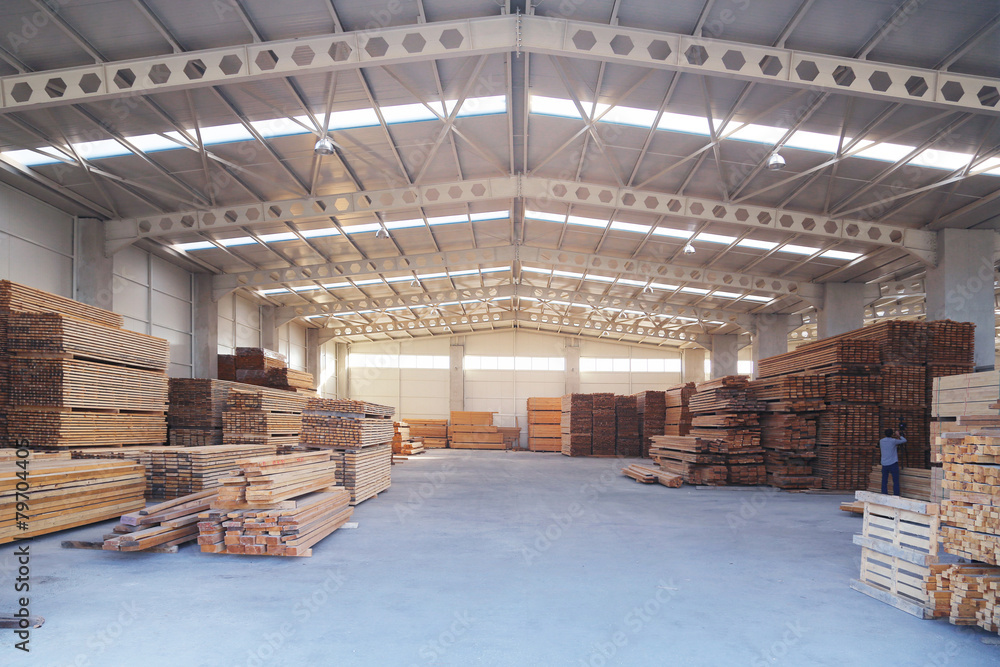 Fototapeta premium carpenter billet wood production hall