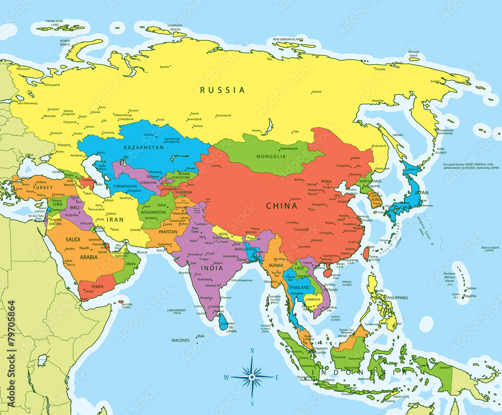 Asia map countries and cities