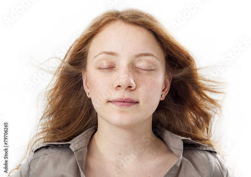 Portrait of beautiful girl face with eyes closed