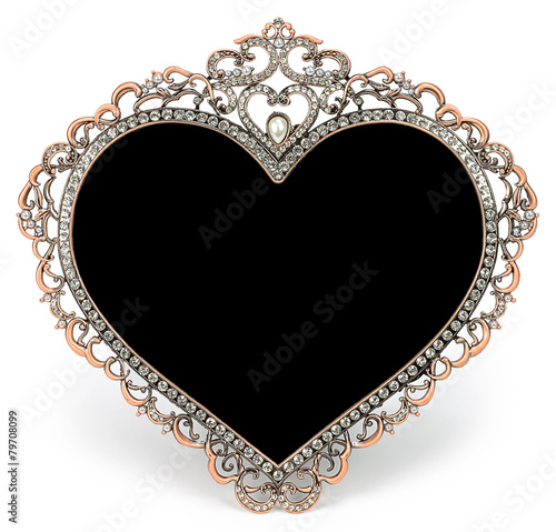 Metal frame with diamonds in form of heart and place for a photo