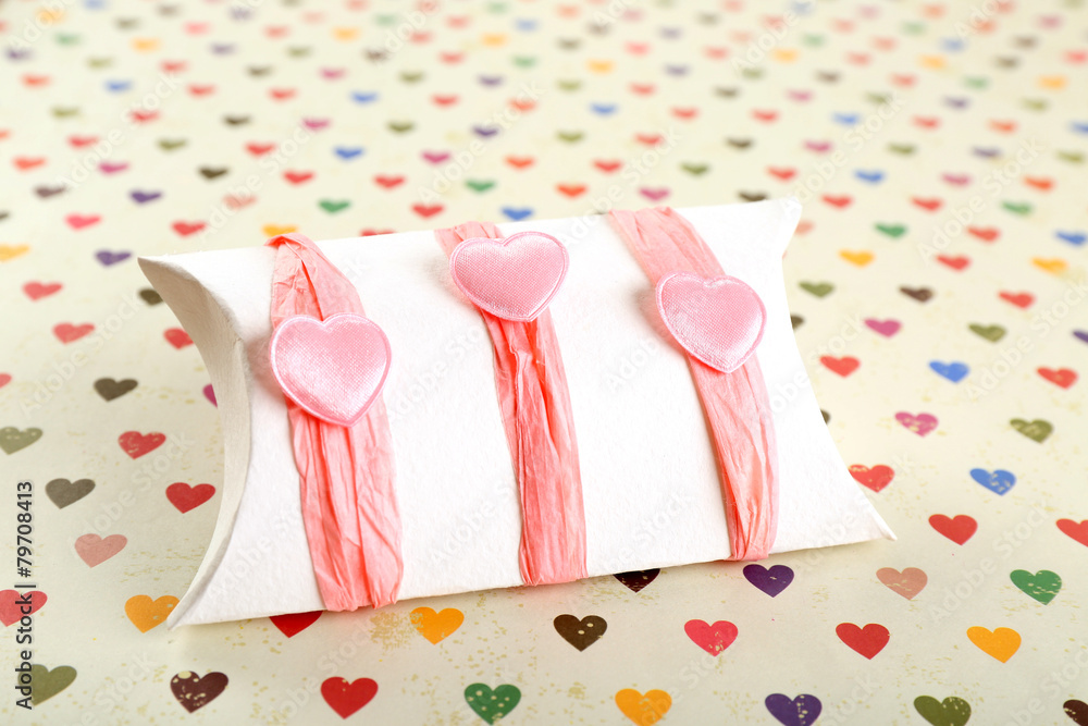 Beautiful gift box on bright background. Valentine Day concept