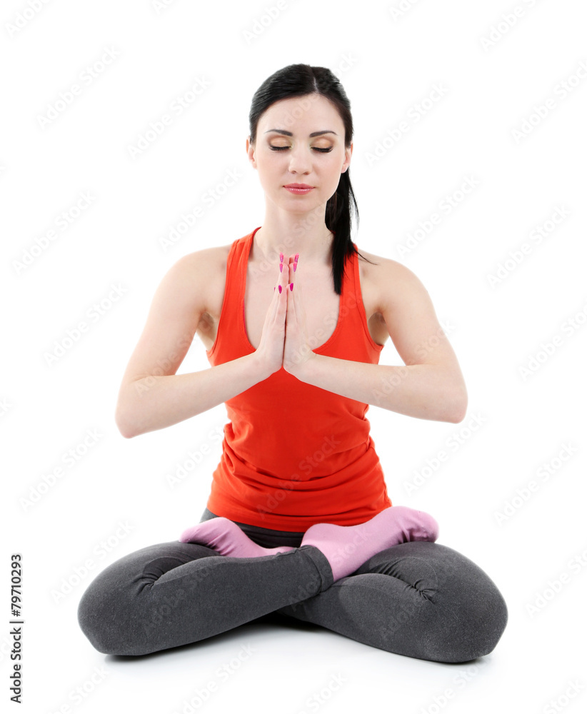 Young woman doing yoga isolated on white Young woman doing yoga isolated on white