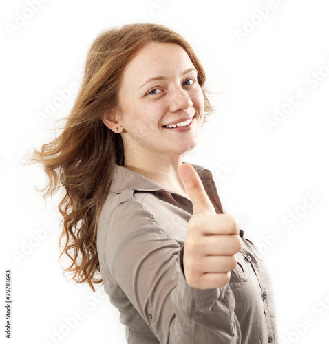 Wallpaper Mural Young woman showing OK sign with his thumb up Torontodigital.ca