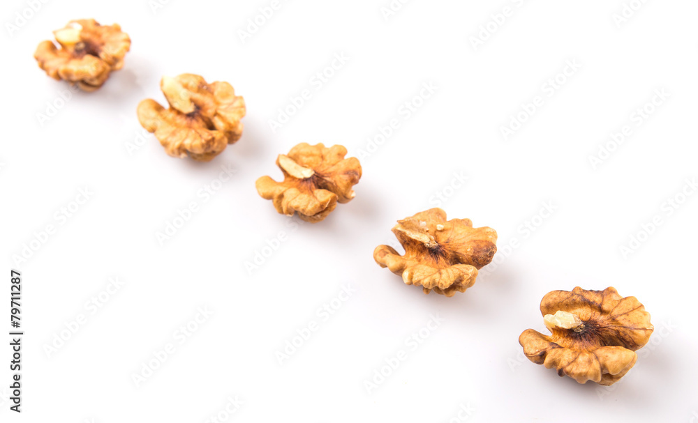 Walnut nuts over white background