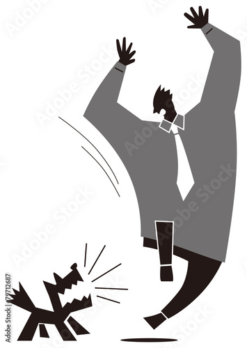 犬に吠えられるビジネスマン