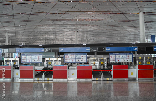 Empty check-in cabinet in Beijing Capital Airport