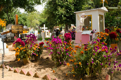 Fototapeta Naklejka Na Ścianę i Meble -  Typical, colorful mexican cemetery decorated for all saints day