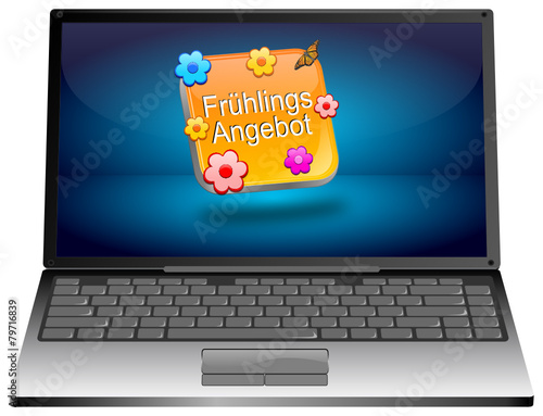 Laptop mit Frühlings Angebot Button