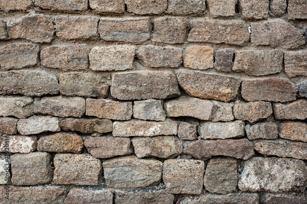 Decorative old look rough surface rubble stone wall varied pattern texture background image