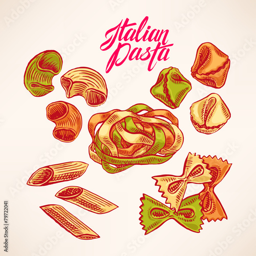 set with hand-drawn pasta