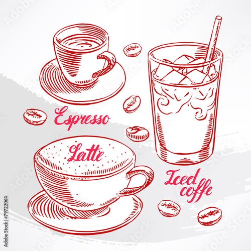 types of coffee. sketch