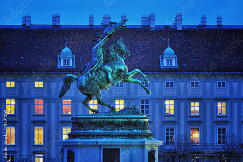 Photography Statue of Archduke Charles in Vienna, Austria at Night