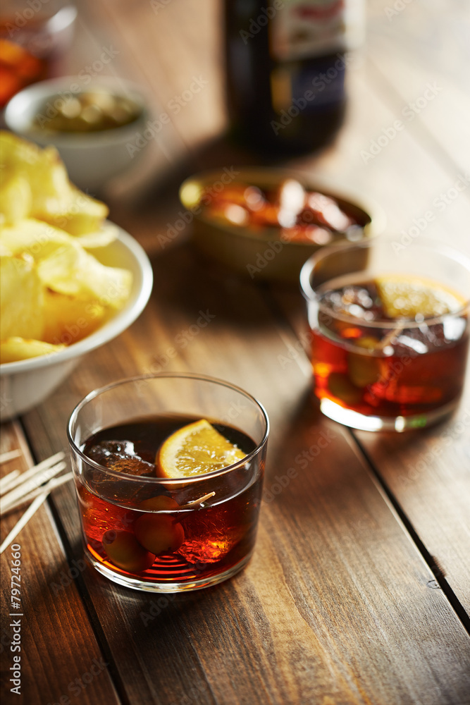 Vermouth glass with appetizers Vermouth glass with appetizers