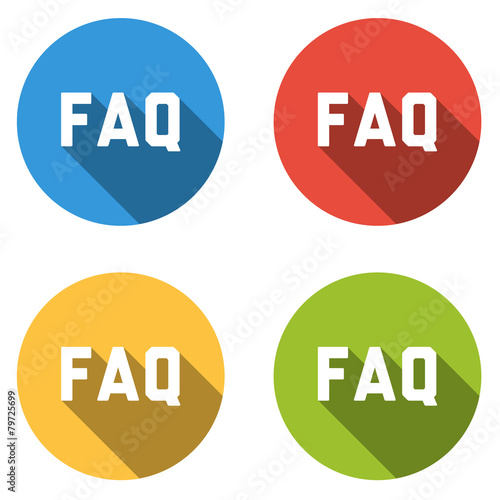 Collection of 4 isolated flat colorful buttons (icons) with FAQ