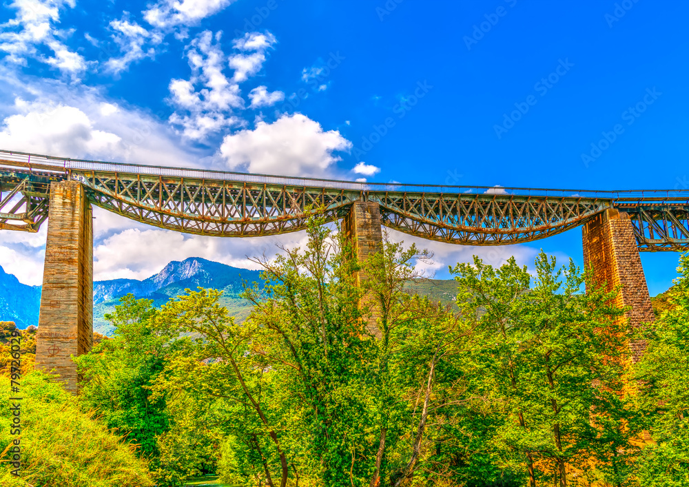 Fototapeta premium The historic bridge of Gorgopotamos river in central Greece. HDR