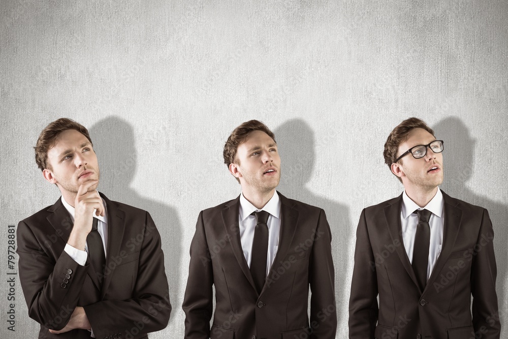 Composite image of nerdy businessman thinking Composite image of nerdy businessman thinking