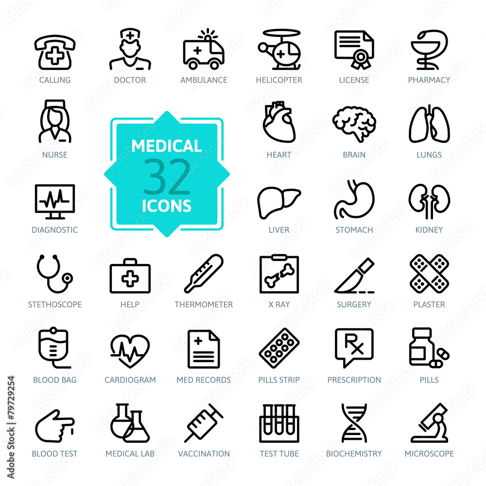 Outline web icon set - Medicine and Health symbols Outline web icon set - Medicine and Health symbols