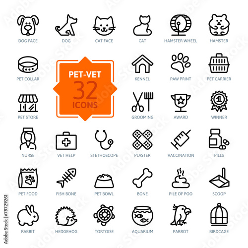 Outline web icon set - pet, vet, pet shop, types of pets