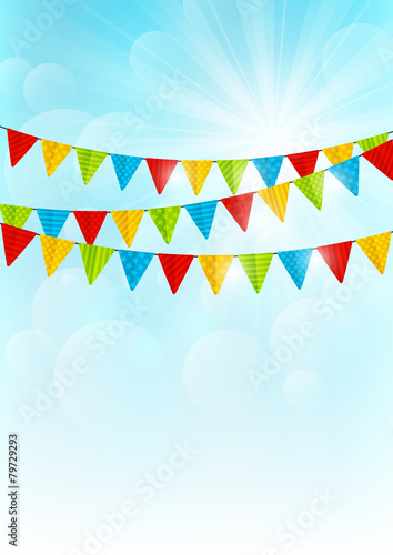 Color party flags on sunny background