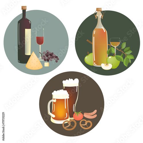 Alcohol beverages and snacks