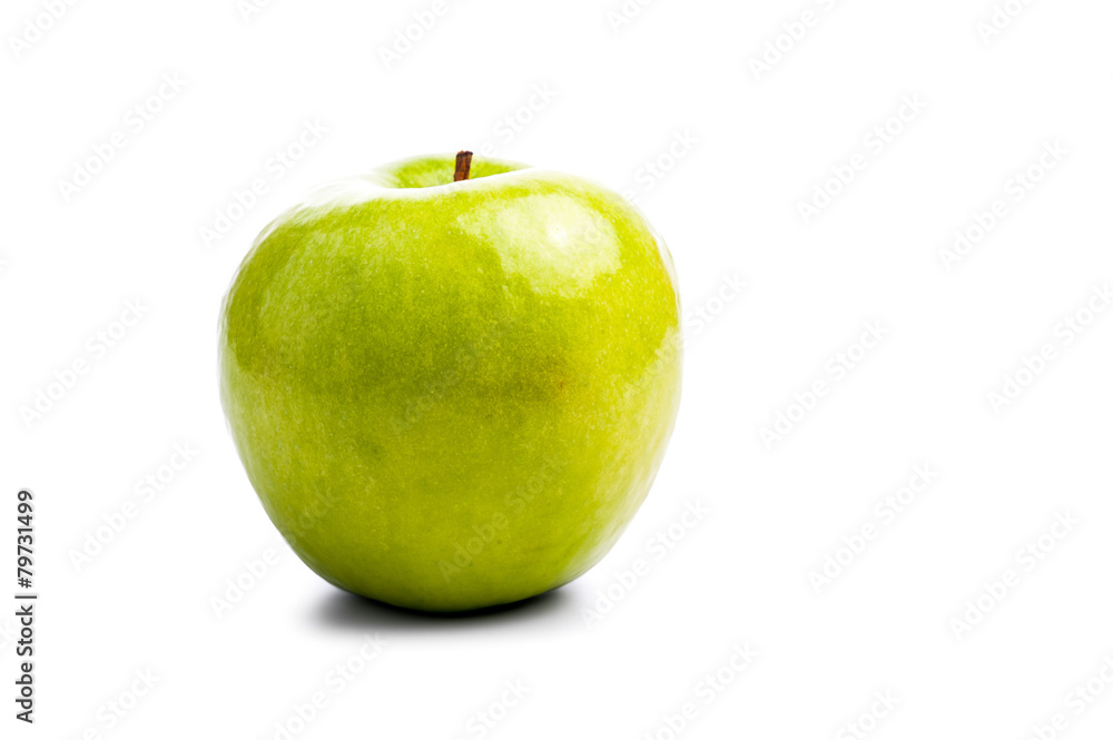Fresh crispy green apple on isolated white background