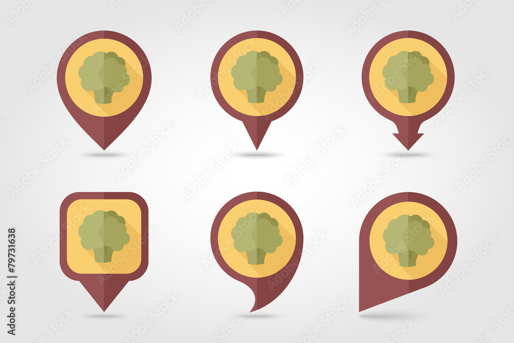 Cauliflower mapping pins icons with long shadow Cauliflower mapping pins icons with long shadow