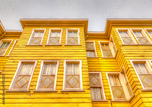 wooden houses across Sogukcesme street Istanbul in Turkey. HDR photo