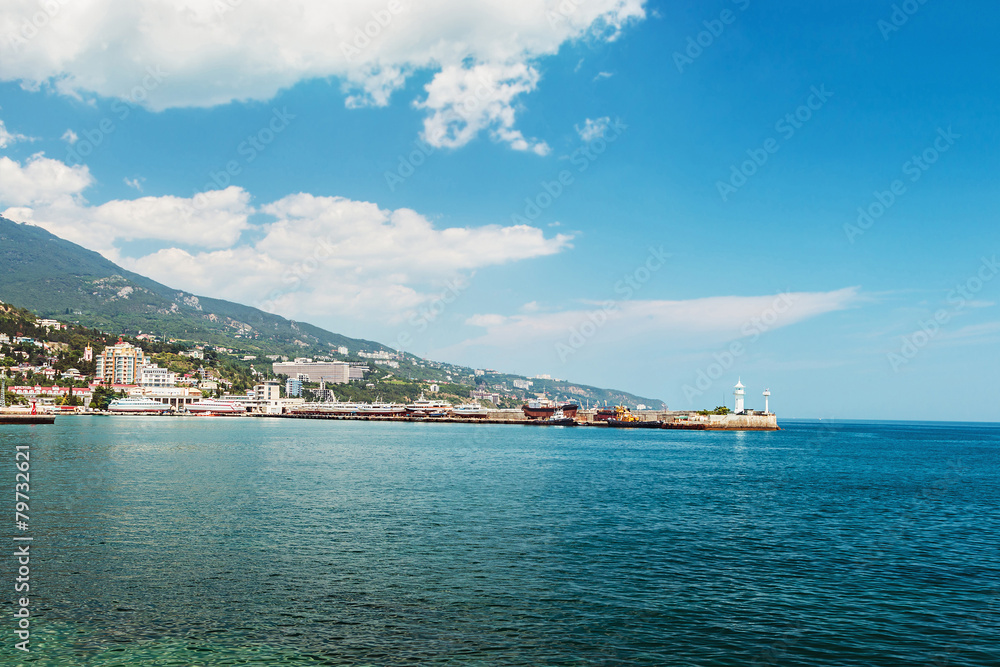 black Sea embankment and lighthouse in Yalta