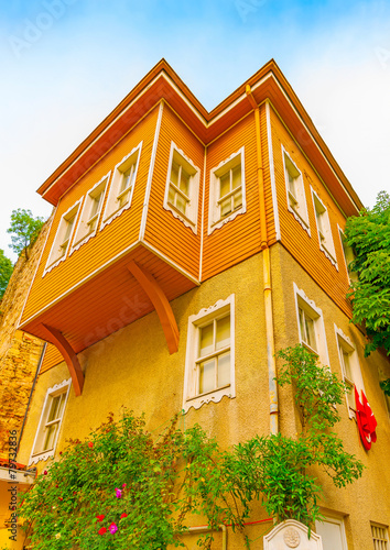 wooden houses across Sogukcesme street Istanbul in Turkey. photo