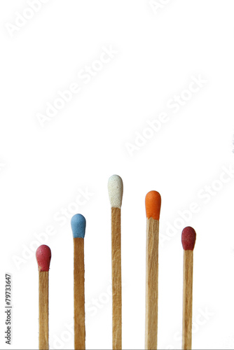 Colourful of matches are on white background.