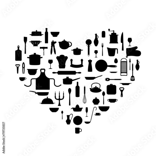 Liebe zum Kochen - Sillhouetten Herz aus Kochzubehör