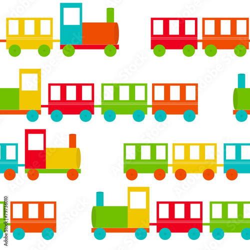 Children's Train Seamless Pattern Vector Illustration