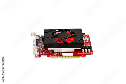 Rote Grafikkarte mit VGA Signal Kabel